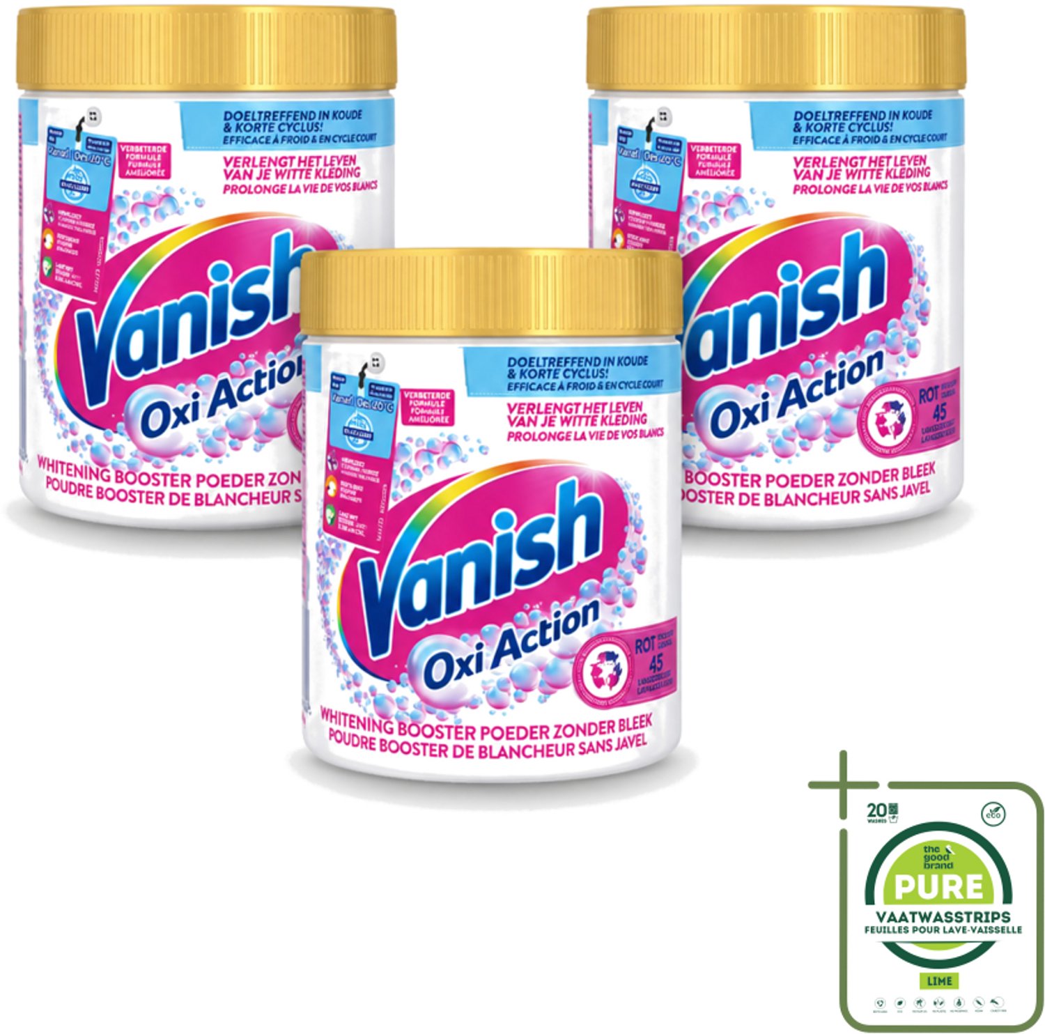 3 x Vanish Oxi Action - Vlekkenverwijderaar - Wasbooster - Zonder Bleek - Witte Was - 530 Gram - Grootverpakking - Vaatwasstrips - Vlekkenverwijderaar - Wasbooster - Witte Was - Geurneutraliserend - Bleekvrije Was