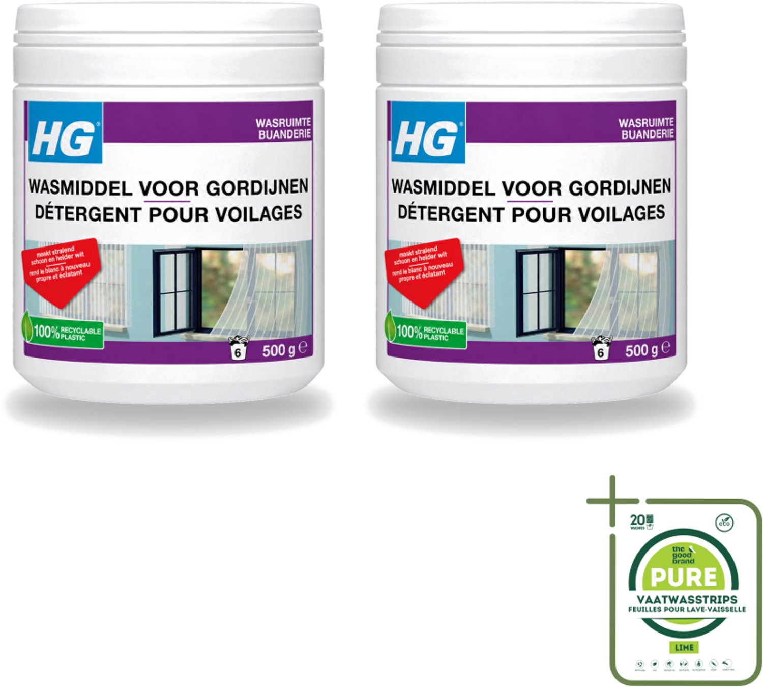 2 x HG - Wasruimte - Wasmiddel Voor Gordijnen - 500 g - Grootverpakking - Vaatwasstrips - Wasmiddel Vitrage - Reinigen Vitrage - Vitrage Reinigen - Witte Vitrage - Vitrage Wasmiddel
