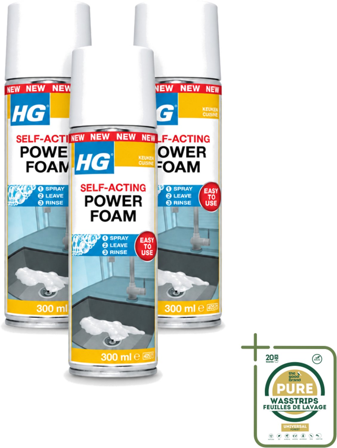 3 x HG - Power Foam Keuken - Vetoplossende Spray - 300 ml - Keuken Reinigen - Vet Oplossen - Keuken Hygiëne - Keuken Schoonmaken - Vetvrij Maken