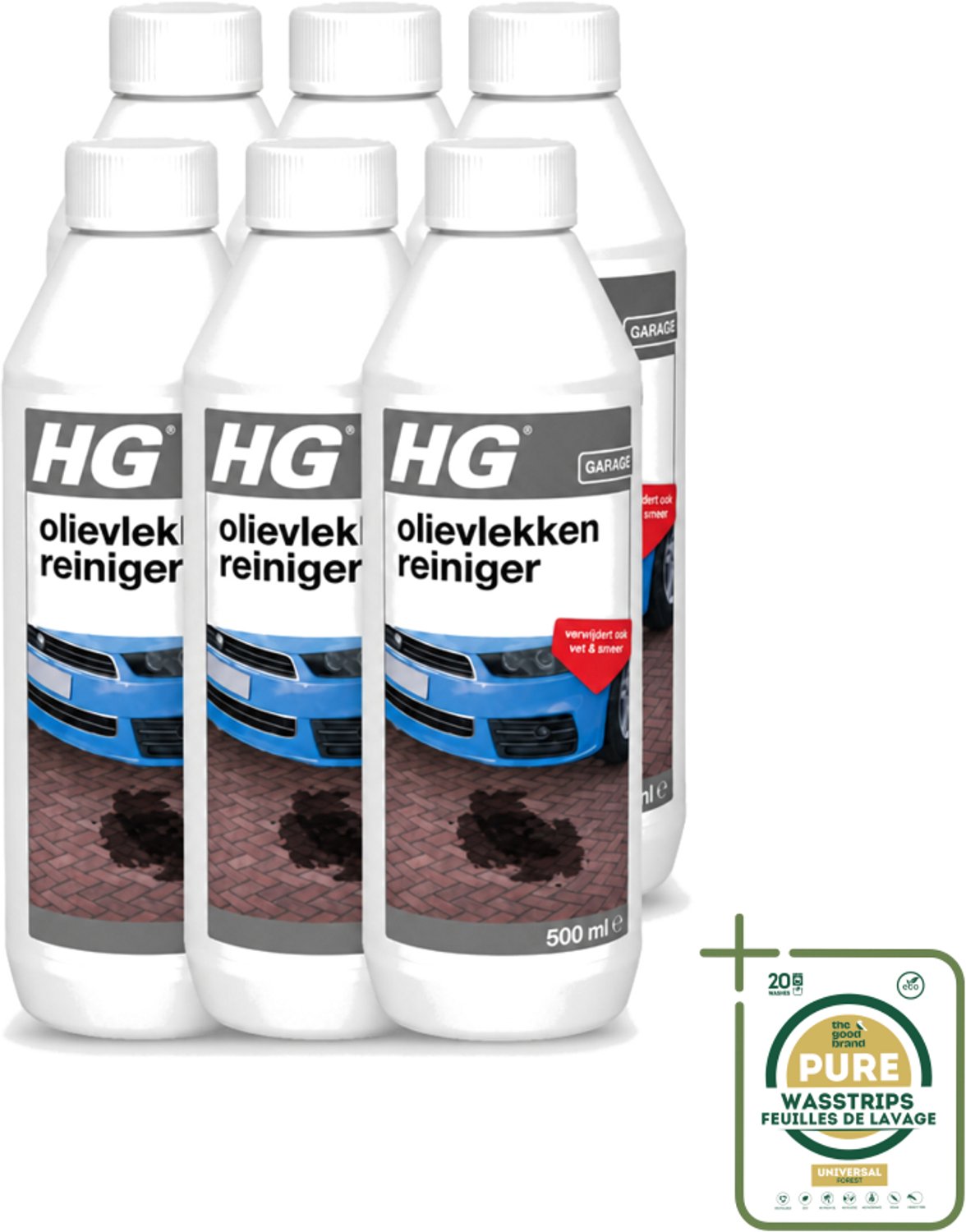 6 x HG - Olievlekkenreiniger - Verwijdert Ook Vet & Smeer - 500 ml - Wasstrips - Olievlekkenreiniger - Vetvlekken - Smeer - Beton Reinigen - Cement Reinigen