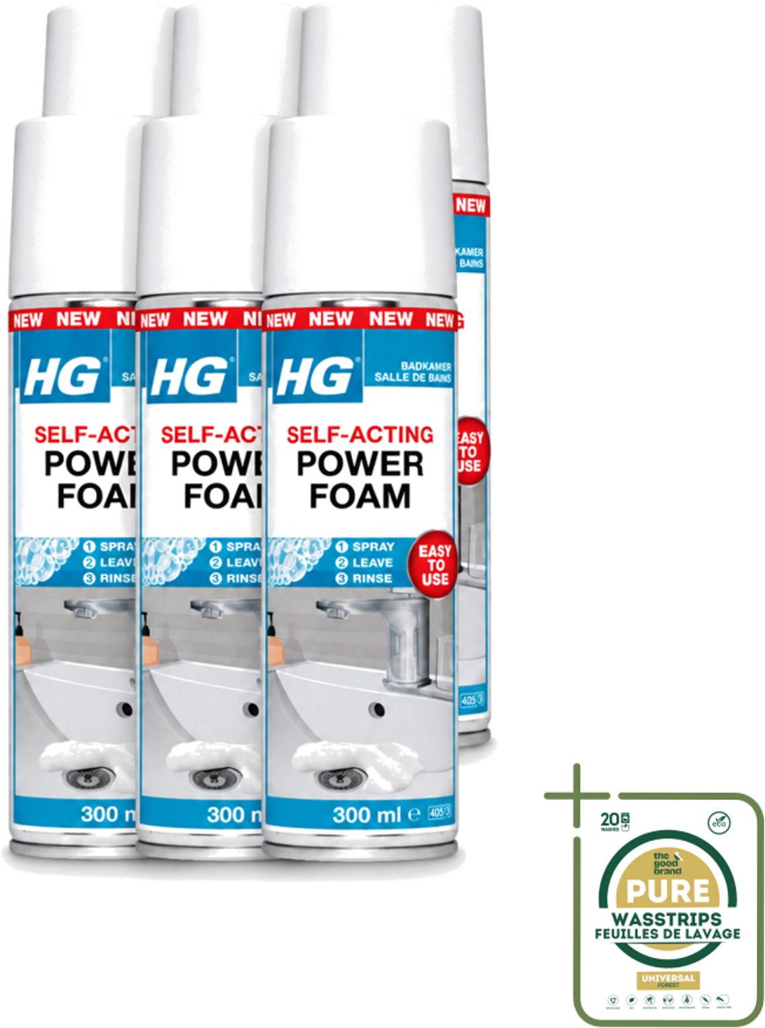 6 x HG - Badkamer - Badkamerreiniger - Power Foam Badkamer - Zelf-Activerend - 300 ml - Wasstrips - Badkamerreiniger - Schuimreiniger - Kalkaanslag - Zeepresten - Tegelreiniger