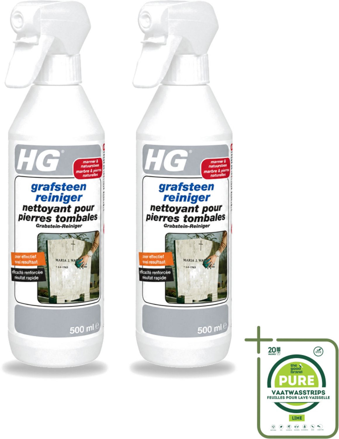 2 x HG - Grafsteenreiniger - Beschermt & Reinigt - 500 ml - Grootverpakking - Grafsteen Reinigen - Natuursteen Reinigen - Grafsteen Onderhoud - Grafsteen Reiniger - Grafsteen Behandelen