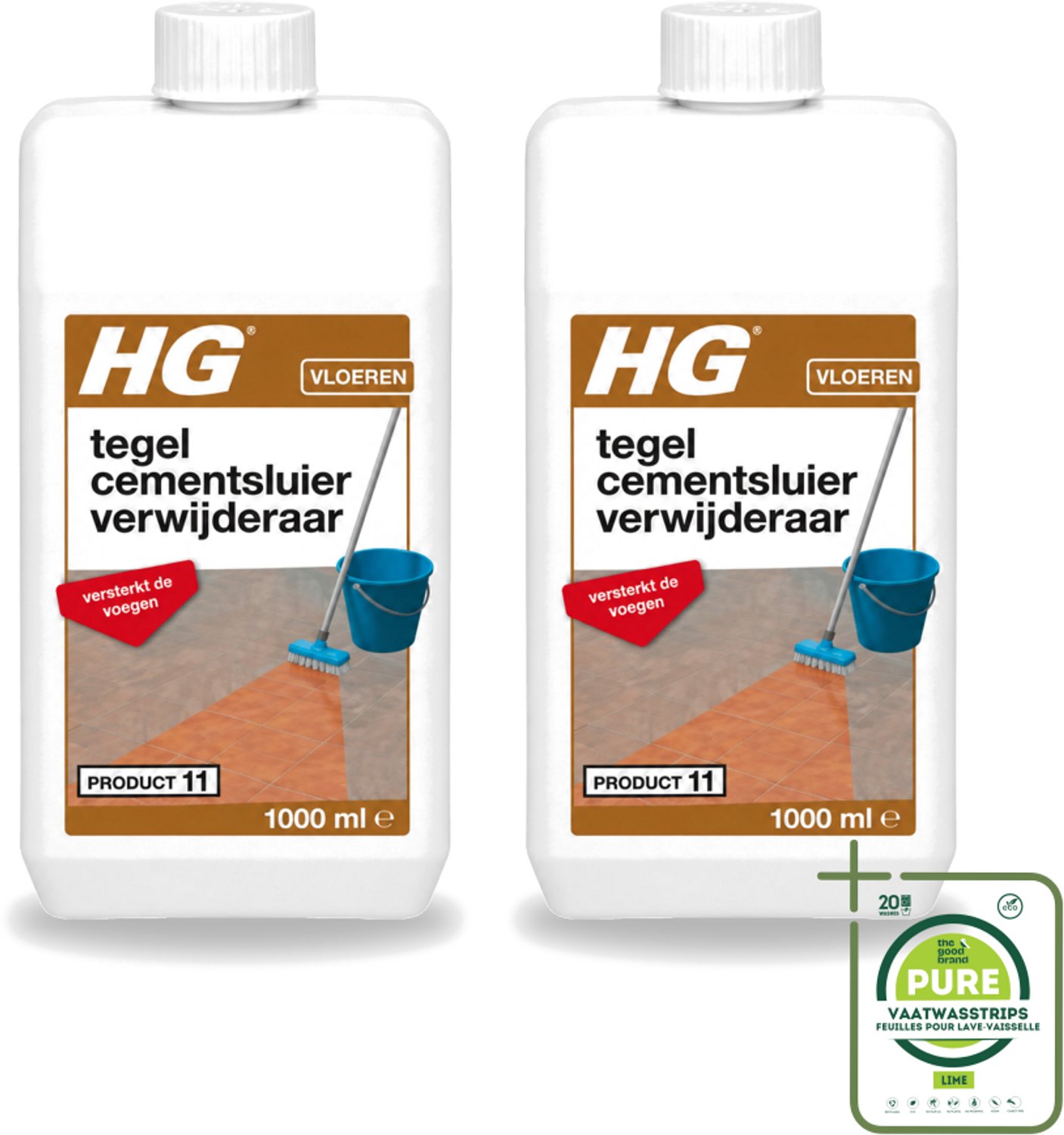 2 x HG - Vloeren - Tegel Cementsluierverwijderaar - Versterkt De Voegen - 1L - Grootverpakking - Vaatwasstrips - Cement Verwijderen Tegels - Cement Verwijderen Plavuizen - Cement Verwijderen Natuursteen - Voegen Versterken - Cement Resten Verwijderen