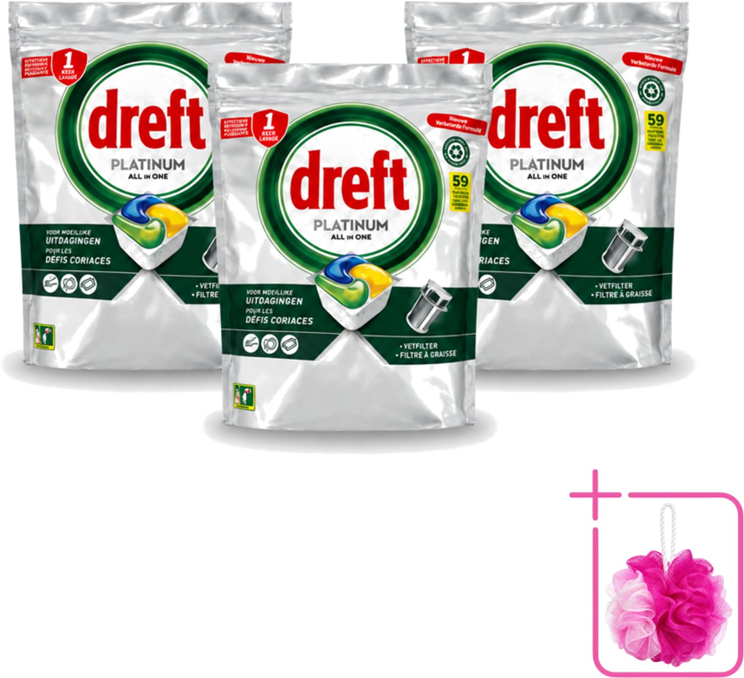 3 x Dreft – Vaatwastabletten – All-in-One Platinum – Lemon – 59 Tabletten - Bulkverpakking - Vaatwastabletten - Vaatwasser