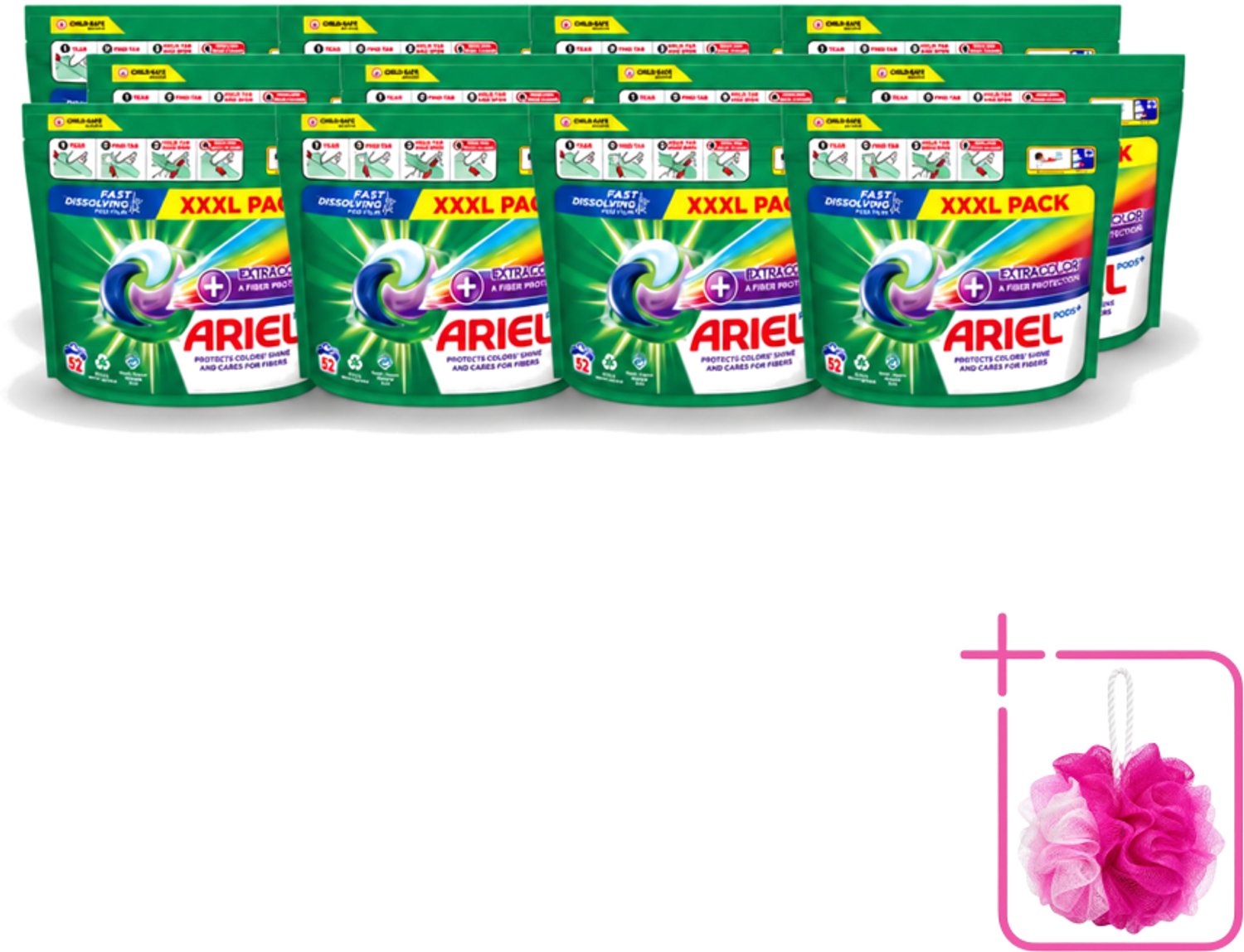 12 x Ariel – Waspods – Fiber Protection – 52 wasbeurten - Bulkverpakking - Vezelbescherming - Douchemop - Wasmiddel pod