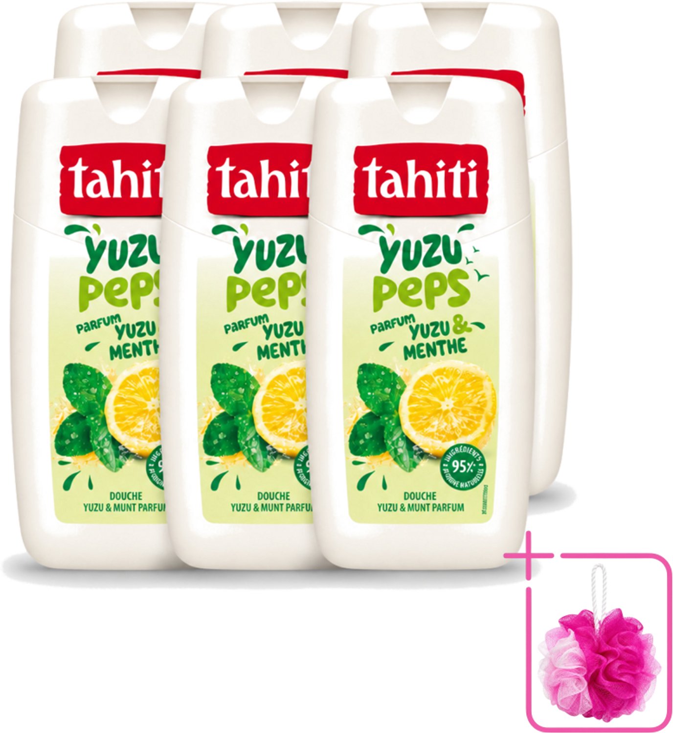 6 x Tahiti – Douchegel – Yuzu Peps Yuzu & Munt - 250 ml - Bulkverpakking - Douchegel yuzu munt - Douchemop - Frisse douchegel
