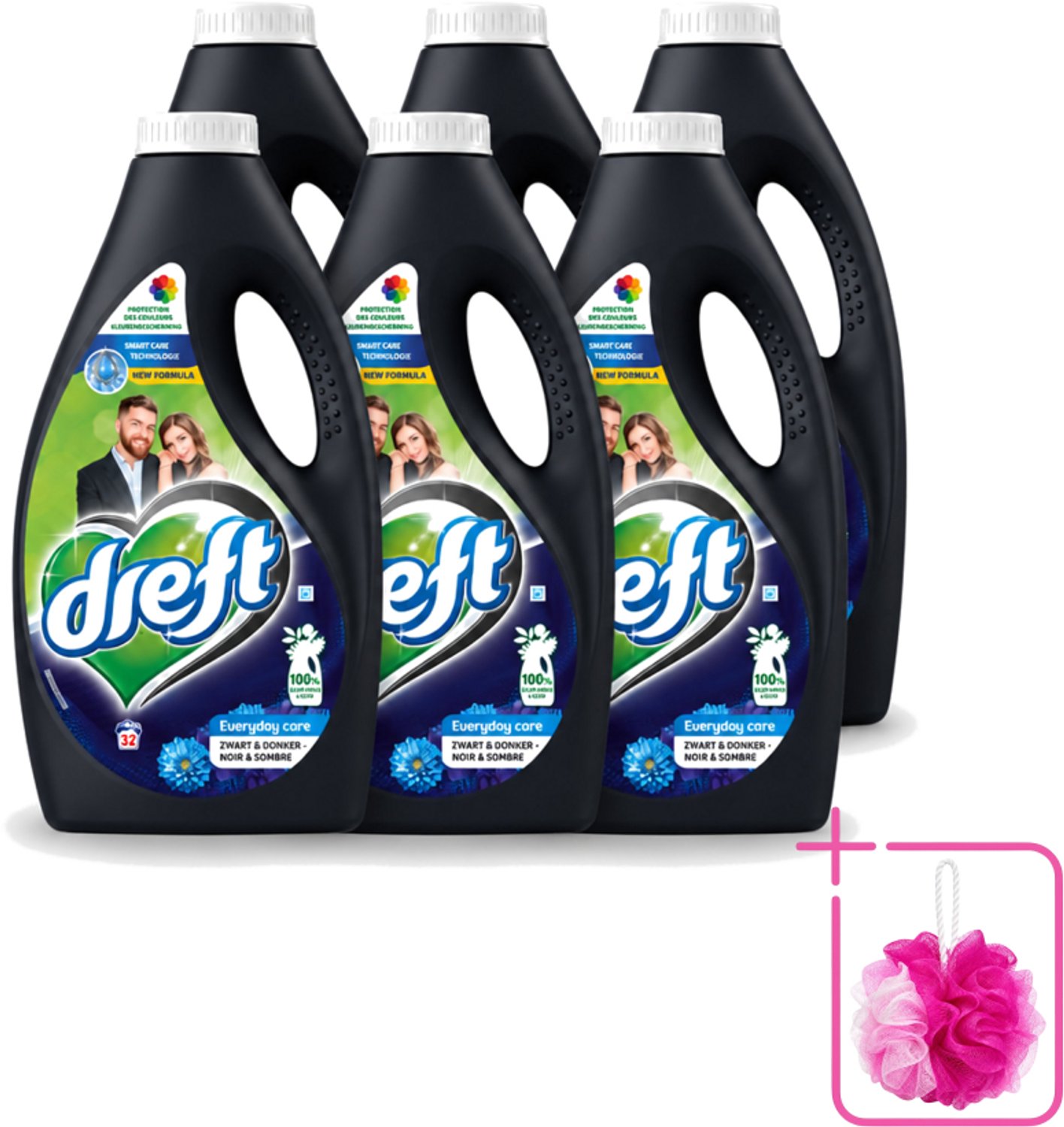 6 x Dreft – Vloeibaar Wasmiddel – Zwart & Donker – 32 Wasbeurten - Bulkverpakking - Donker wasmiddel - Douchemop - Kleurbehoud