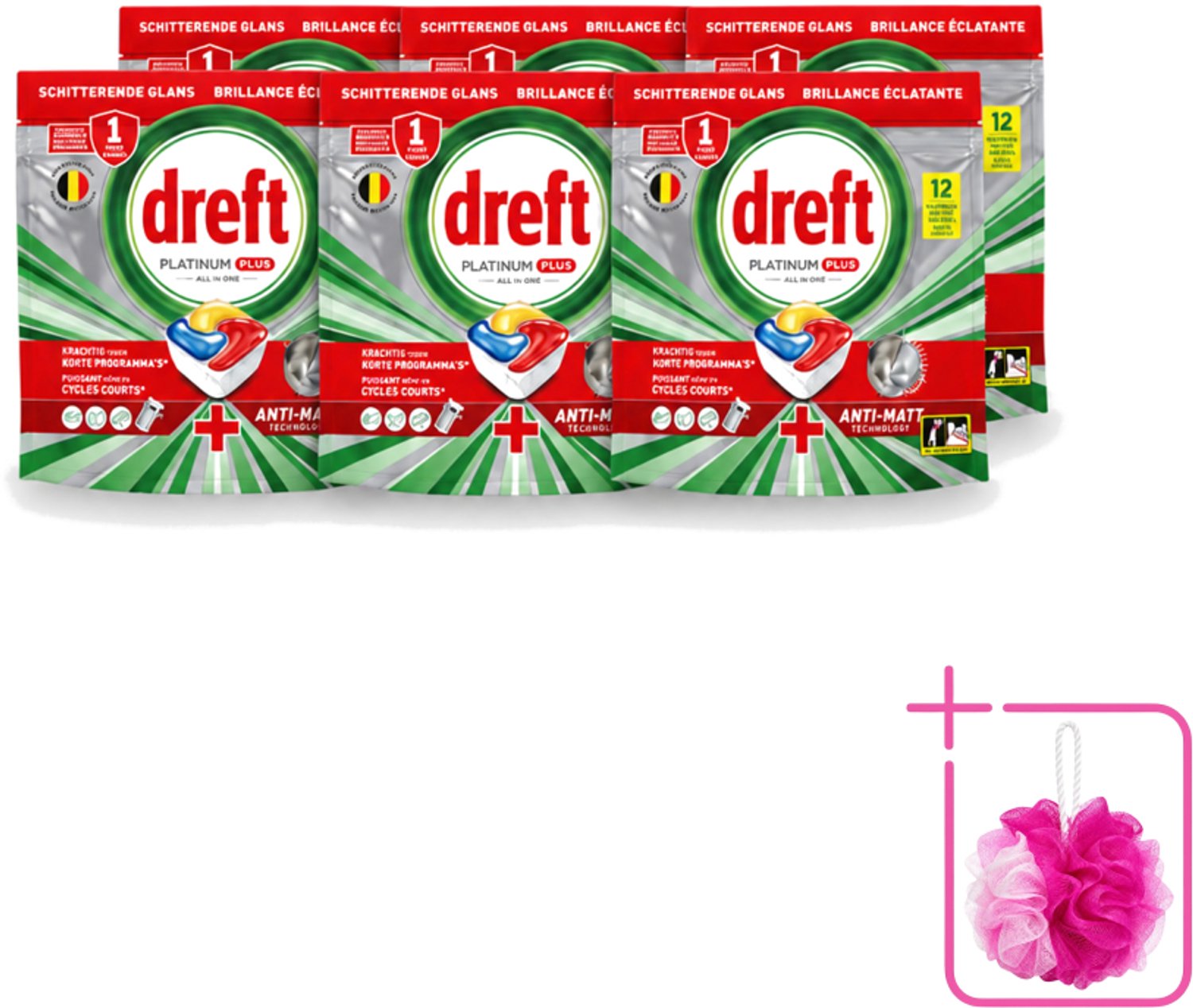 6 x Dreft – Vaatwastabletten – Platinum Plus All-in-One – Lemon – 12 Tabletten - Bulkverpakking - Vaatwasmiddelen - Vaatwastabletten