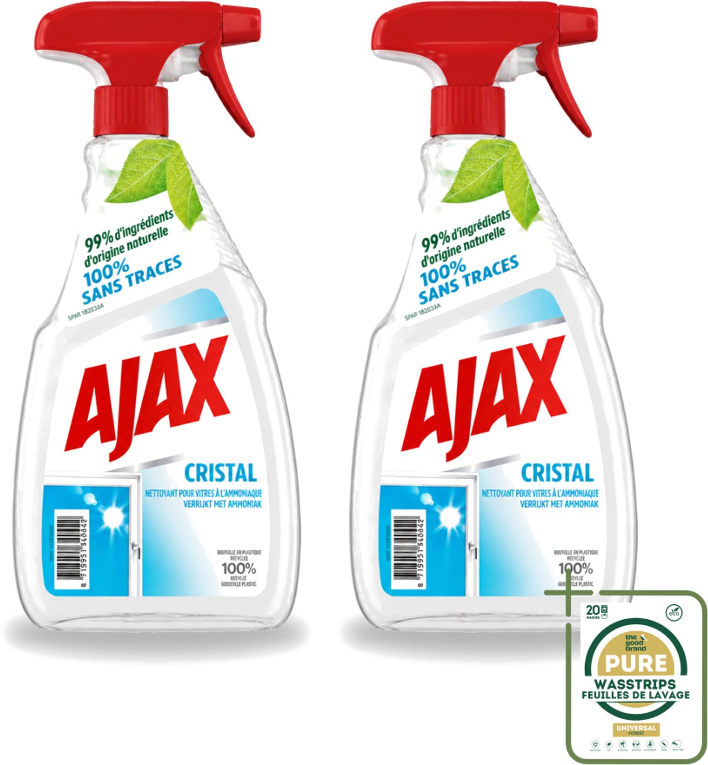 2 x Ajax - Ruitenreiniger - Cristal - Spray Met Ammoniak - 750 ml - Ruitenreiniger - Ammoniak - Streeploos - Ruiten Reinigen - Glans