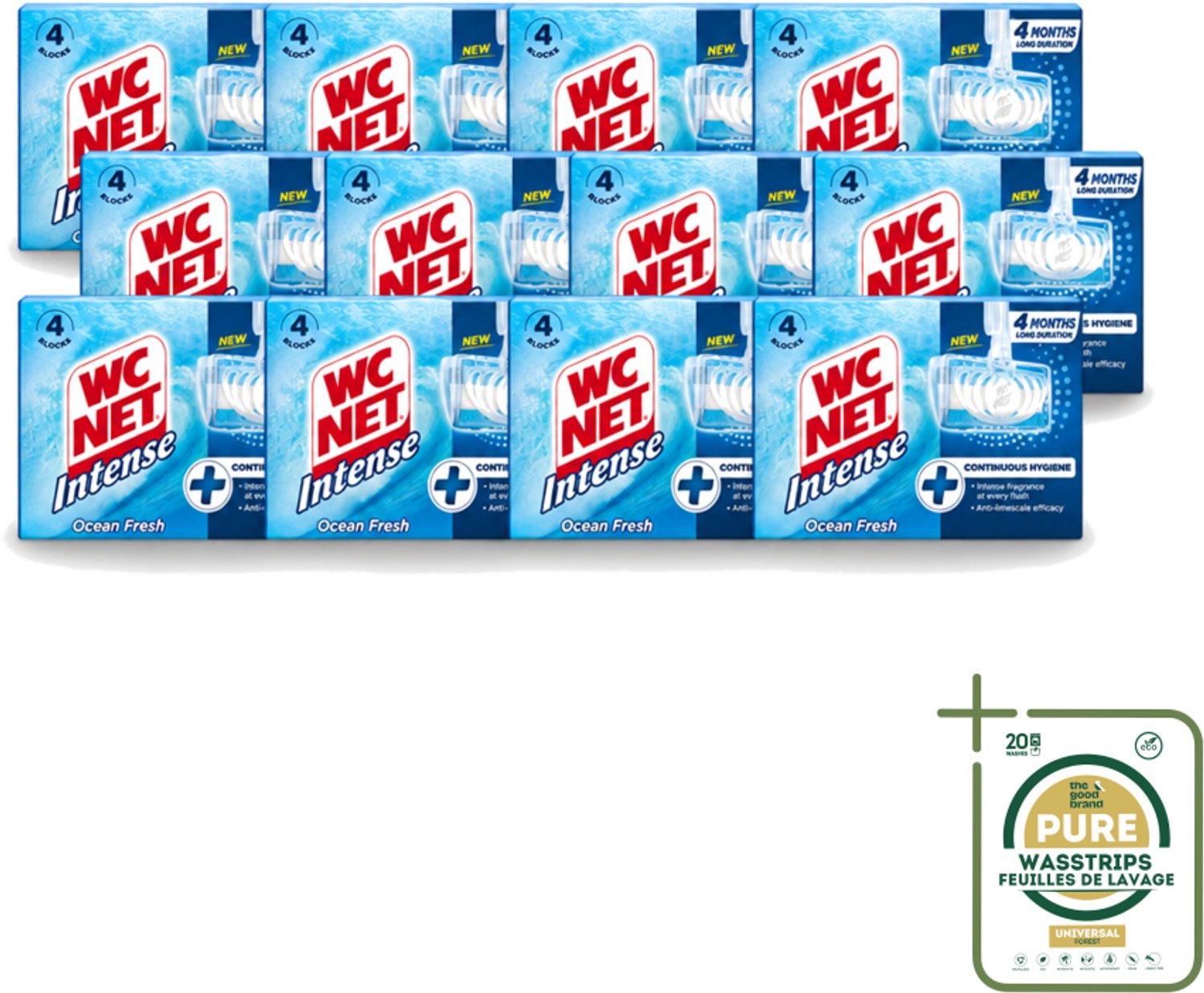 12 x WC Net - Toiletblok - Ocean Fresh - 4 Blokjes - Wasstrips - Toiletblok - Zuurstof - Oceaangeur - Kalkaanslag - Hygiëne
