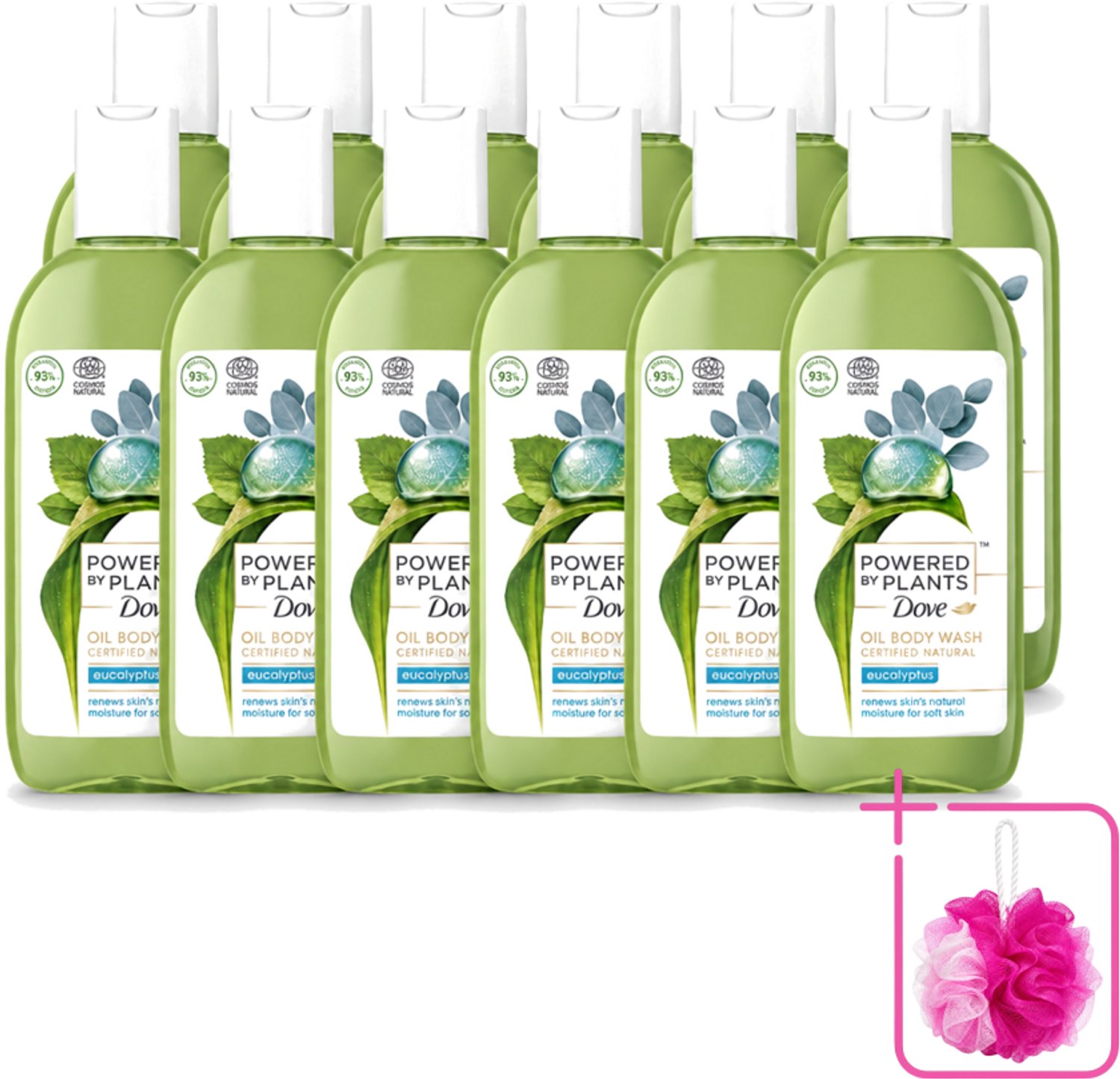 12 x Dove Powered by Plants - Oil Body Wash - Eucalyptus - 250 ml - Bulkverpakking - Natuurlijke verzorging - Douchemop - Eucalyptus