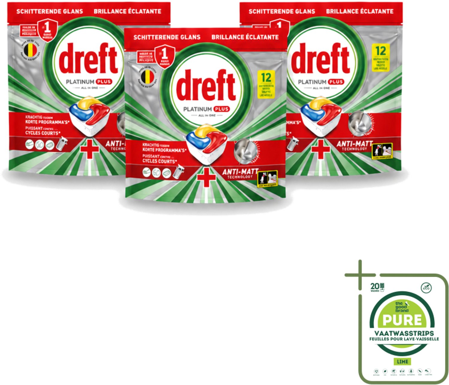 3 x Dreft – Vaatwastabletten – Platinum Plus All-in-One – Lemon – 12 Tabletten - Grootverpakking - Vaatwasmiddelen - Vaatwastabletten - Anti-dofheid - Vaatwasmiddelen Lemon - Vaatwasmiddelen Anti-matt