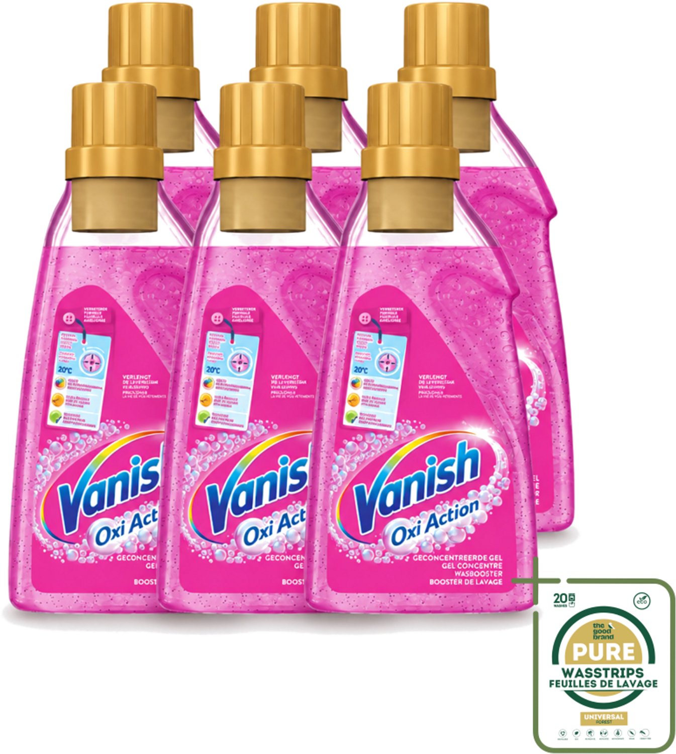 6 x Vanish Oxi Action - Vlekkenverwijderaar Gel - Voor Gekleurde Was - 30 Wasbeurten - Wasstrips - Vlekverwijderaar - Wasbooster - Kleurbehoud - Geurverfrissing - Wasbeurt