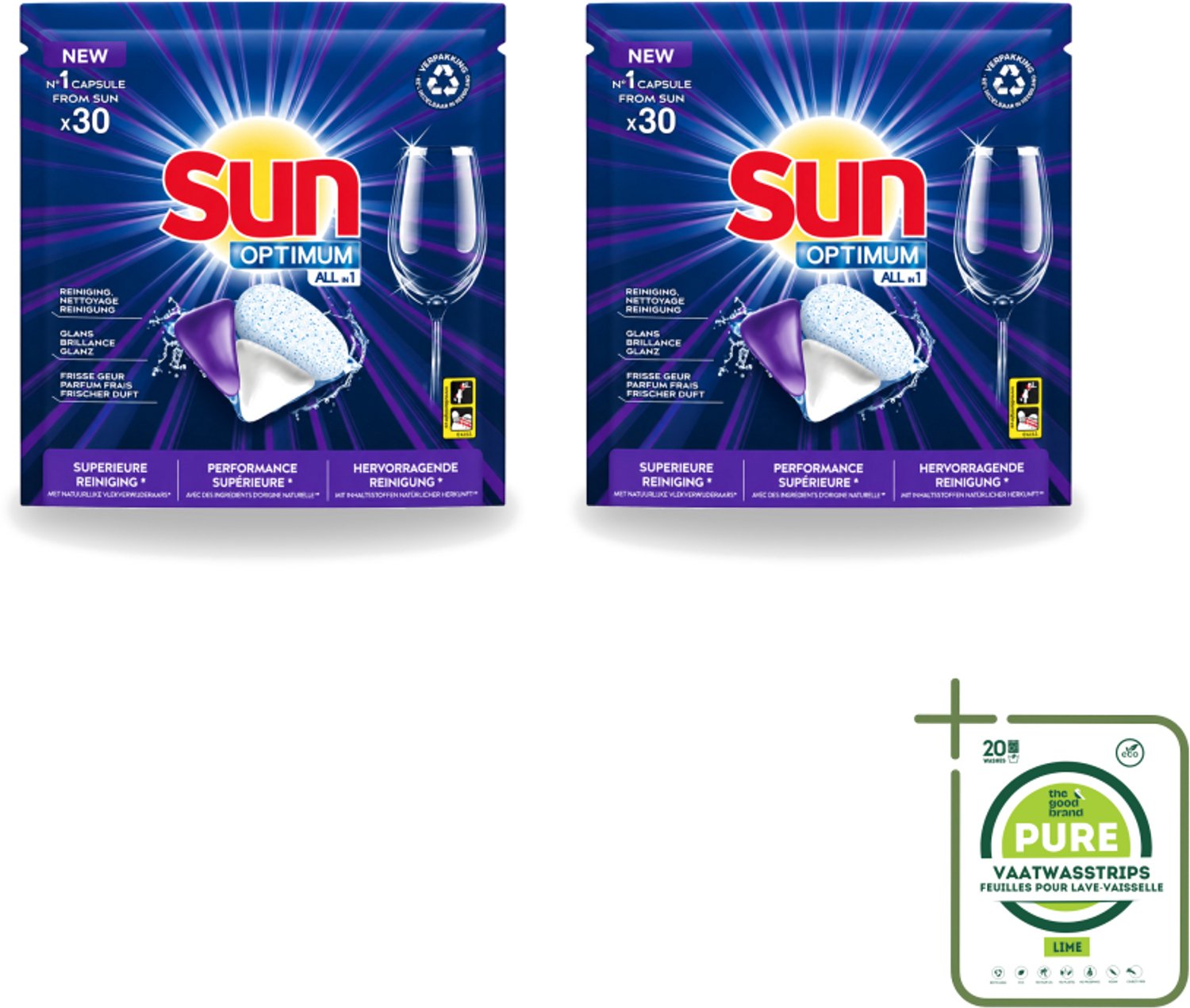2 x Sun Optimum - All-in-1 - Vaatwasmiddel - Capsules - Maandbox - 30 Capsules - Grootverpakking - Vaatwasstrips - Vaatwasmiddel - Vaatwasmiddel Capsule - Vaatwasmiddel All-in-1 - Vaatwasmiddel Voor Vaatwasser - Vaatwasmiddel Met Spoelglans