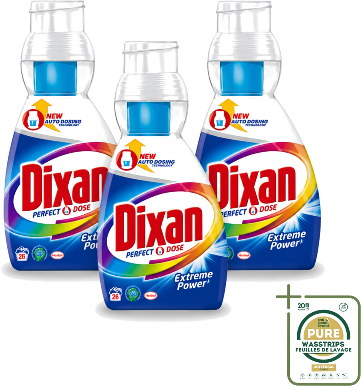 3 x Dixan Perfect Dose - Vlekkenkampioen - Extreme Power - Witte, Gekleurde & Zwarte Was - 26 Wasbeurten - Wasstrips - Wasmiddel - Vlekkenverwijdering - Witte Was - Gekleurde Was - Zwarte Was