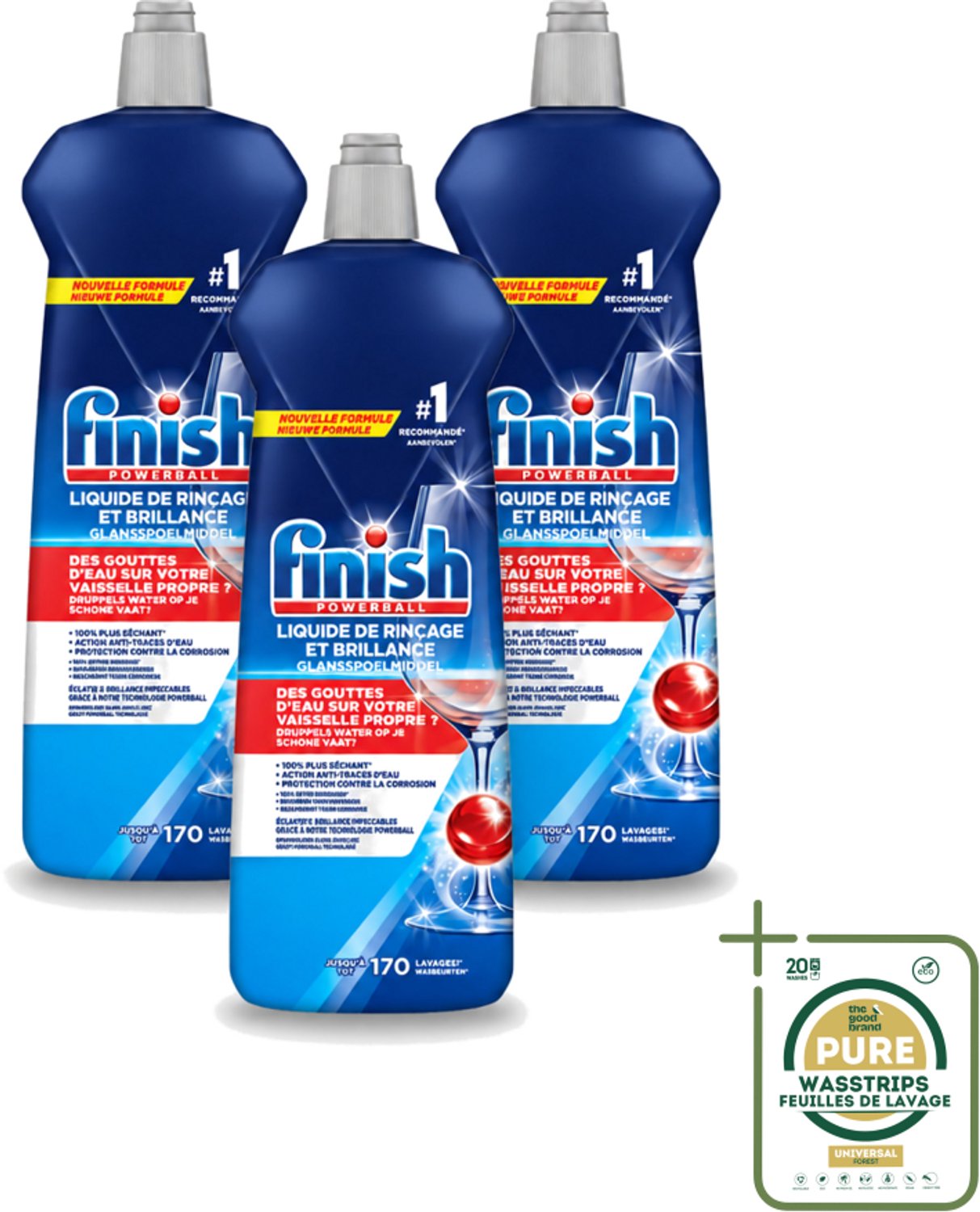 3 x Finish Powerball - Glansspoelmiddel - Anti-Corrosie & Anti-Vervaging - 170 Afwasbeurten - 800ml - Wasstrips - Glansspoelmiddel - Vaatwasmiddel - Anti-kalk - Anti-corrosie - Glans