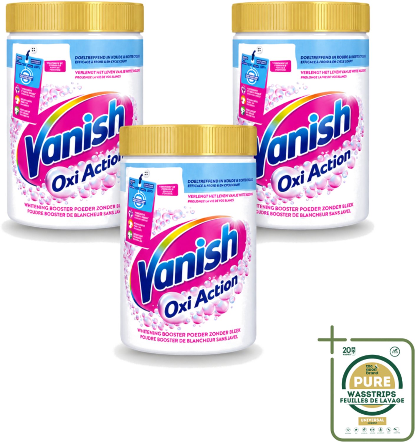 3 x Vanish Oxi Action - Vlekkenverwijderaar Poeder - Witte Was - 710 Gram - Wasstrips - Wit Was - Vlekverwijderaar - Witheid Herstellen - Geur Neutraliseren - Koud Water
