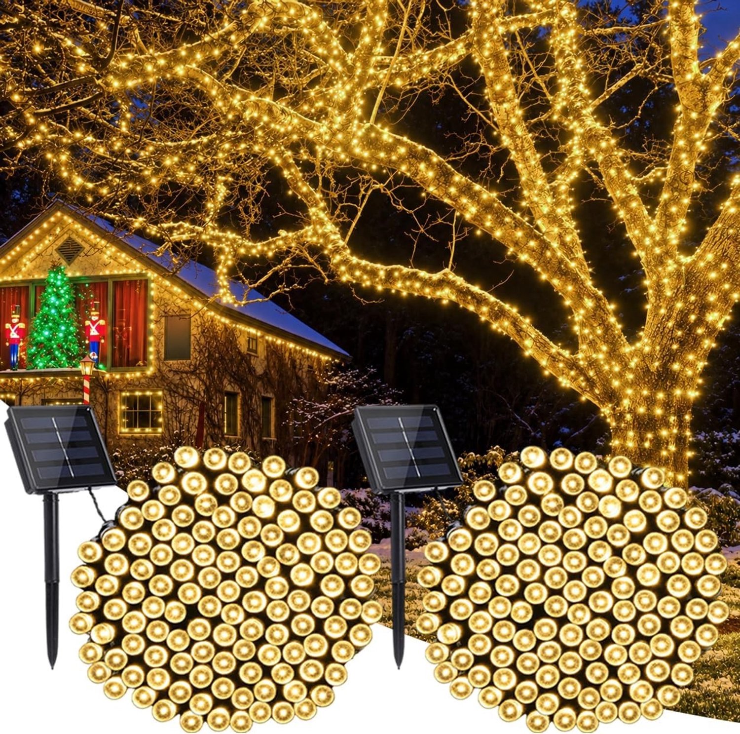 Lichtketting op zonne-energie - 20 m - Warmwit - Weerbestendig met 8 Modi - Voor Buiten en Binnen
