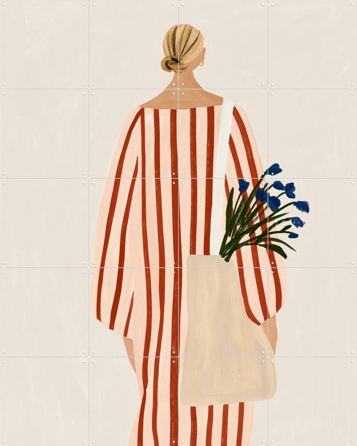 IXXI Flowers For Later, Atelier Pommeline - 80 x 100 cm - Grote wanddecoratie en posters - Illustraties, Modern, Kleurrijk, Minimalisme, Slaapkamer Rood / Beige