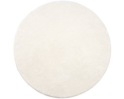 TapisTrend Harig tapijt Crème 120 cm rond Effen, wasbaar, antislip vloerkleed met een zachte pool van 19 mm voor de woonkamer, slaapkamer en eetkamer