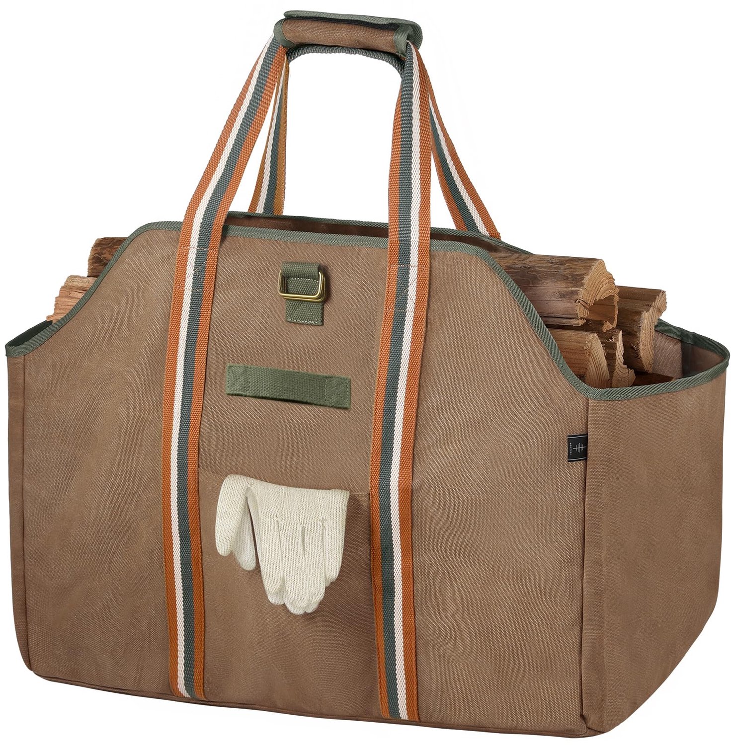Famanu – Vrijstaande brandhout draagtas van gewaxed canvas, waterdicht, grote capaciteit van 58 x 28 x 45 cm, bruine kleur