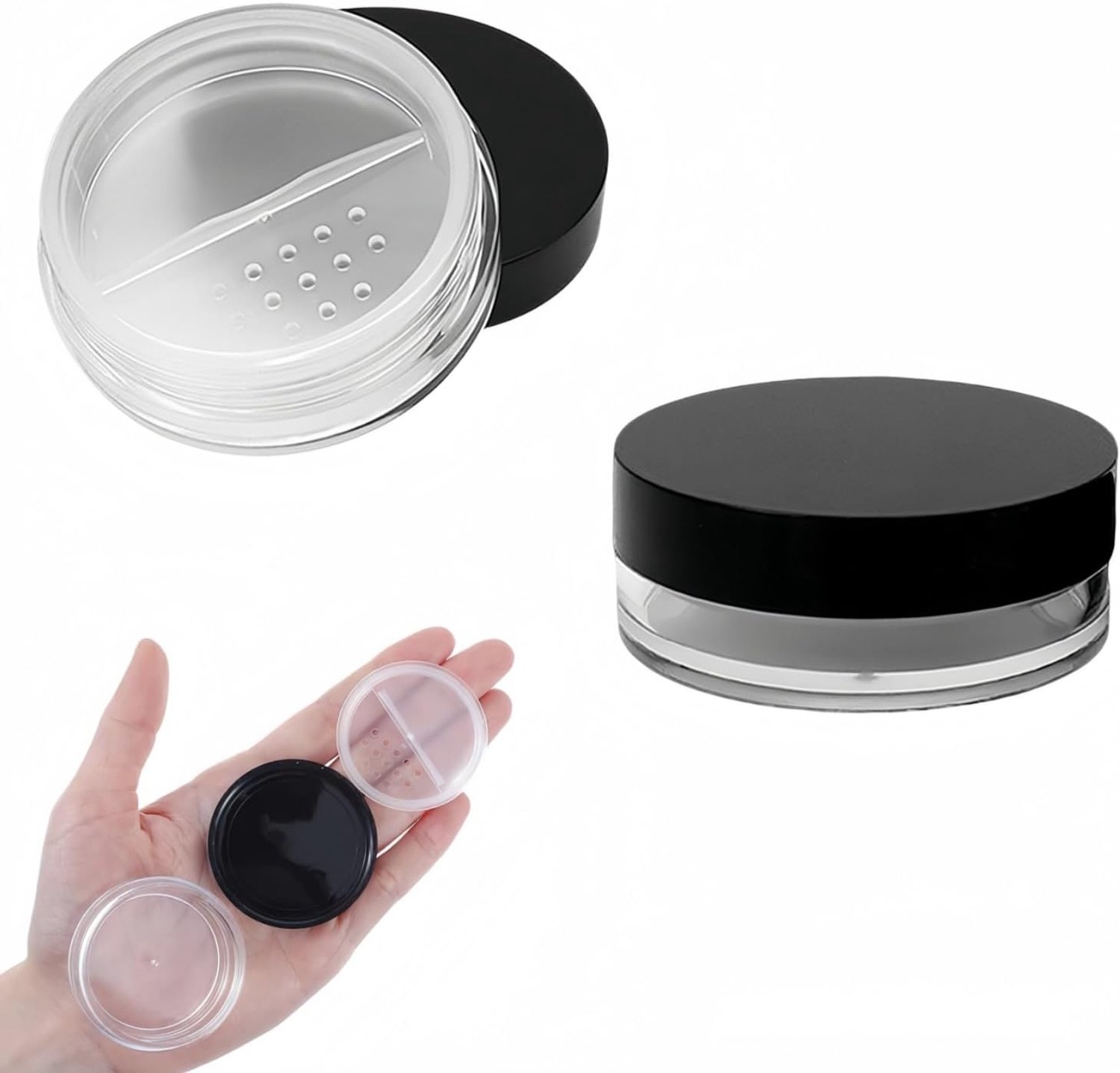 lege kunststof container voor poeder 10 ml - navulbare flessen - met zeef en afsluitdop - ideaal voor reizen - ShopVlot