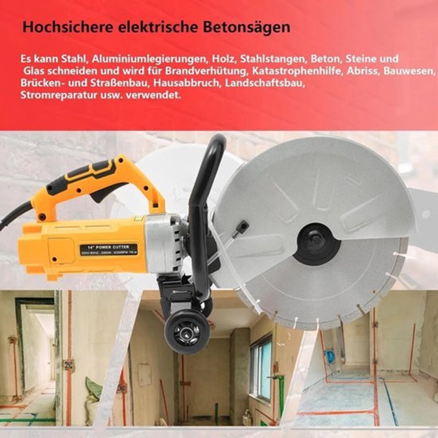 Steenzaag Elektrisch - 350 Mm Zaagblad - 3000 W Vermogen - Betonsnijmachine - Met Waterpomp - Voor Stofvrij Zagen