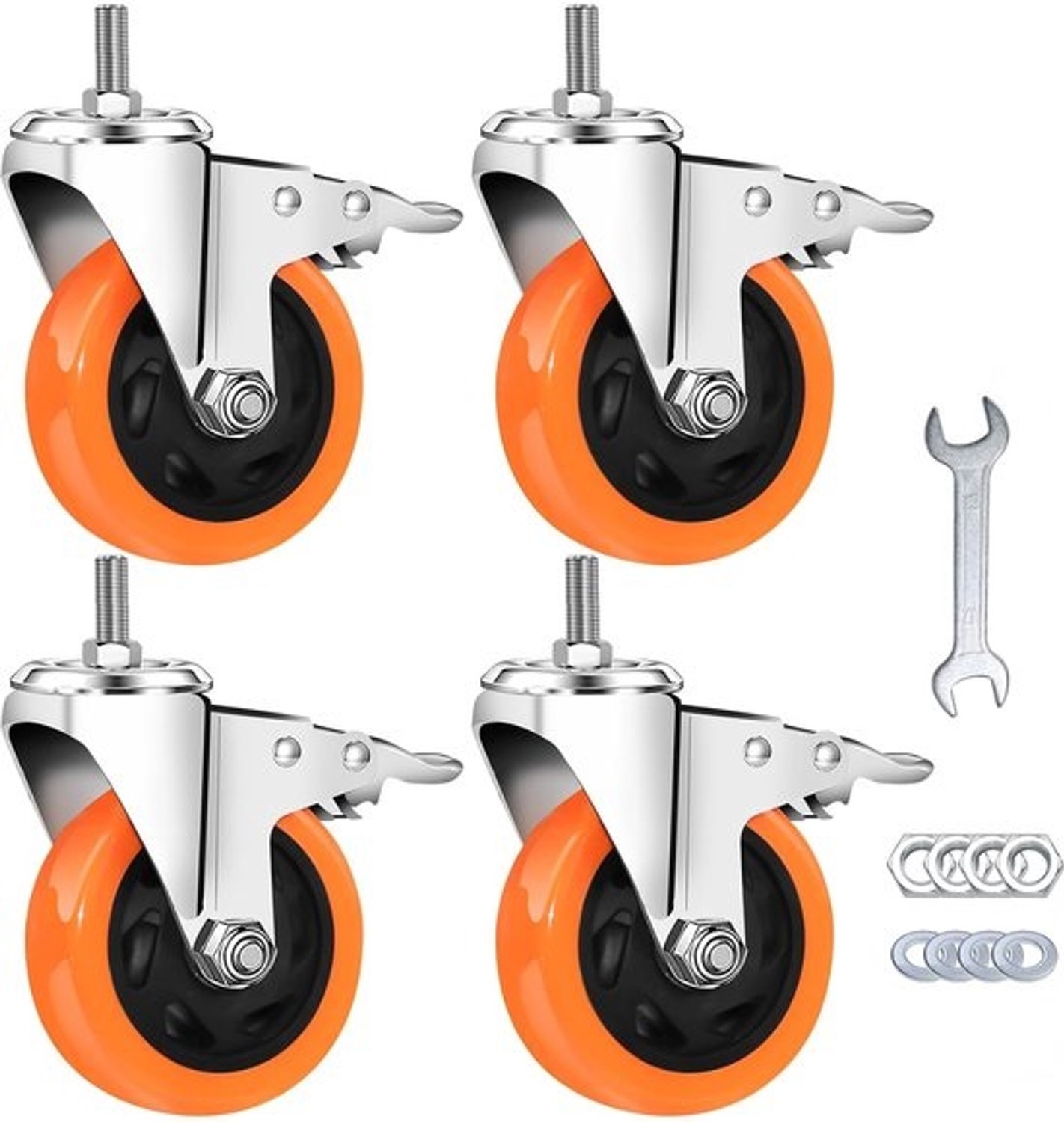 Robuuste Zwenkwielen - Meubelwielen Transportwielen - Zware Objecten Verplaatsen - Dubbele Remvergrendeling - 1.27 cm Draadstang