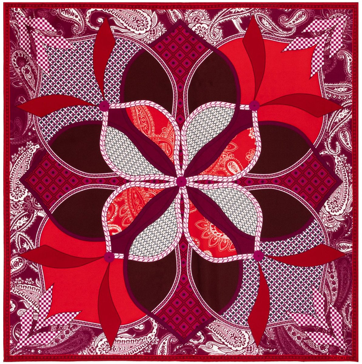 ROECKL sjaal Flower Mandala 64x64 Multi Red donkerrood