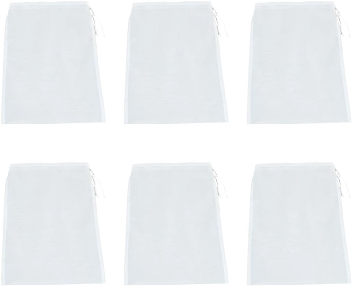 Set van 6 Herbruikbare Nylon Sapfilterzakken, 30 x 20 cm, Met Trekkoord, Geschikt voor Notenmelk, Wasbaar en Biologisch Afbreekbaar