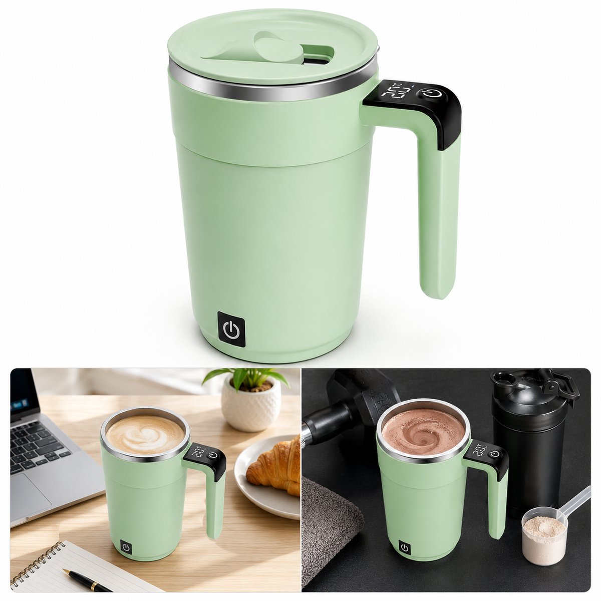 Draadloze handmixer met mengkom – automatische magnetische roerder, voor eiwitshakes, koffie en melkdranken, praktisch en eenvoudig in gebruik