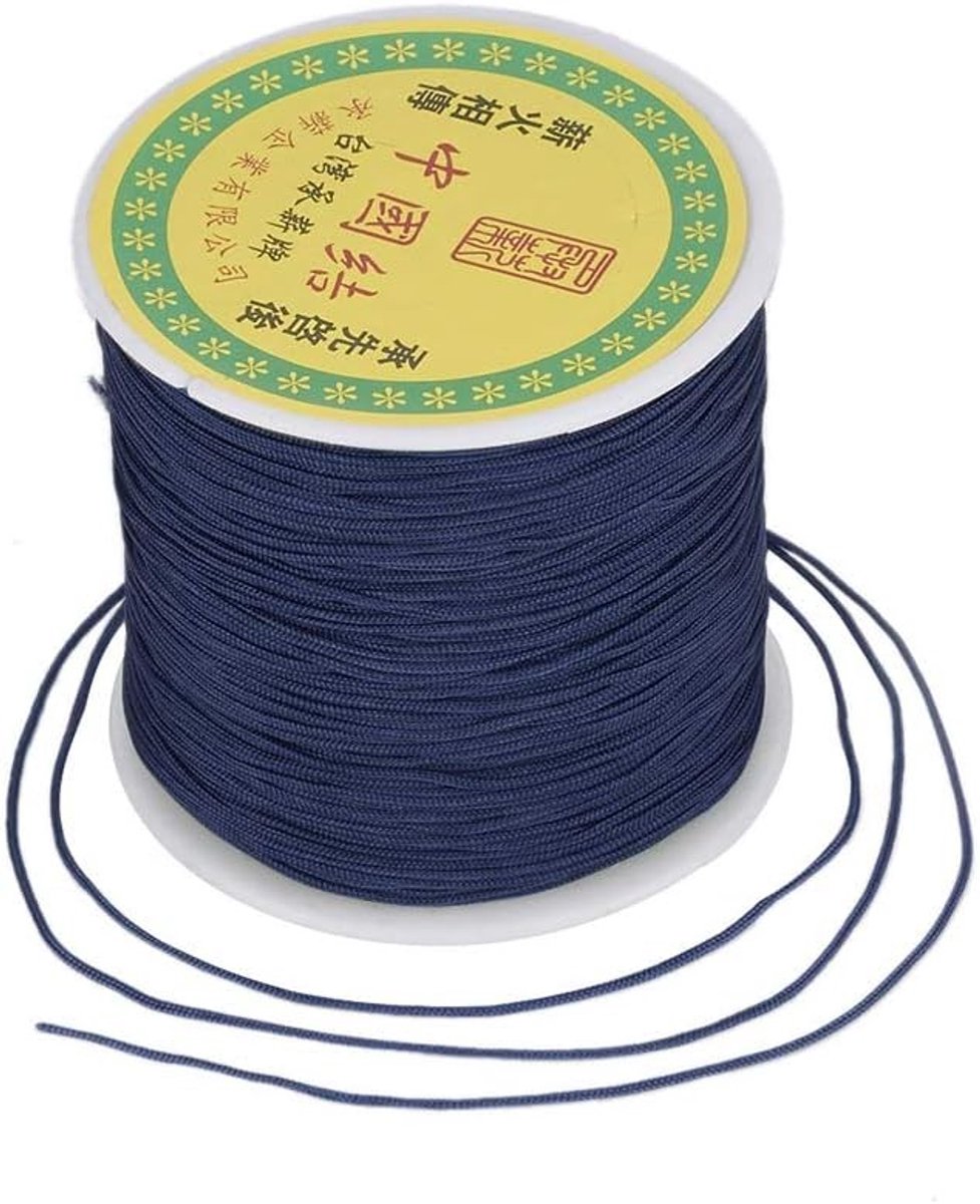100m 0.8mm Nylon Koord Gevlochten Kralen Draad voor Chinese Knopen en Macramé Touw voor DIY Armband, Ketting en Sieraden Maken, Prussian Blue