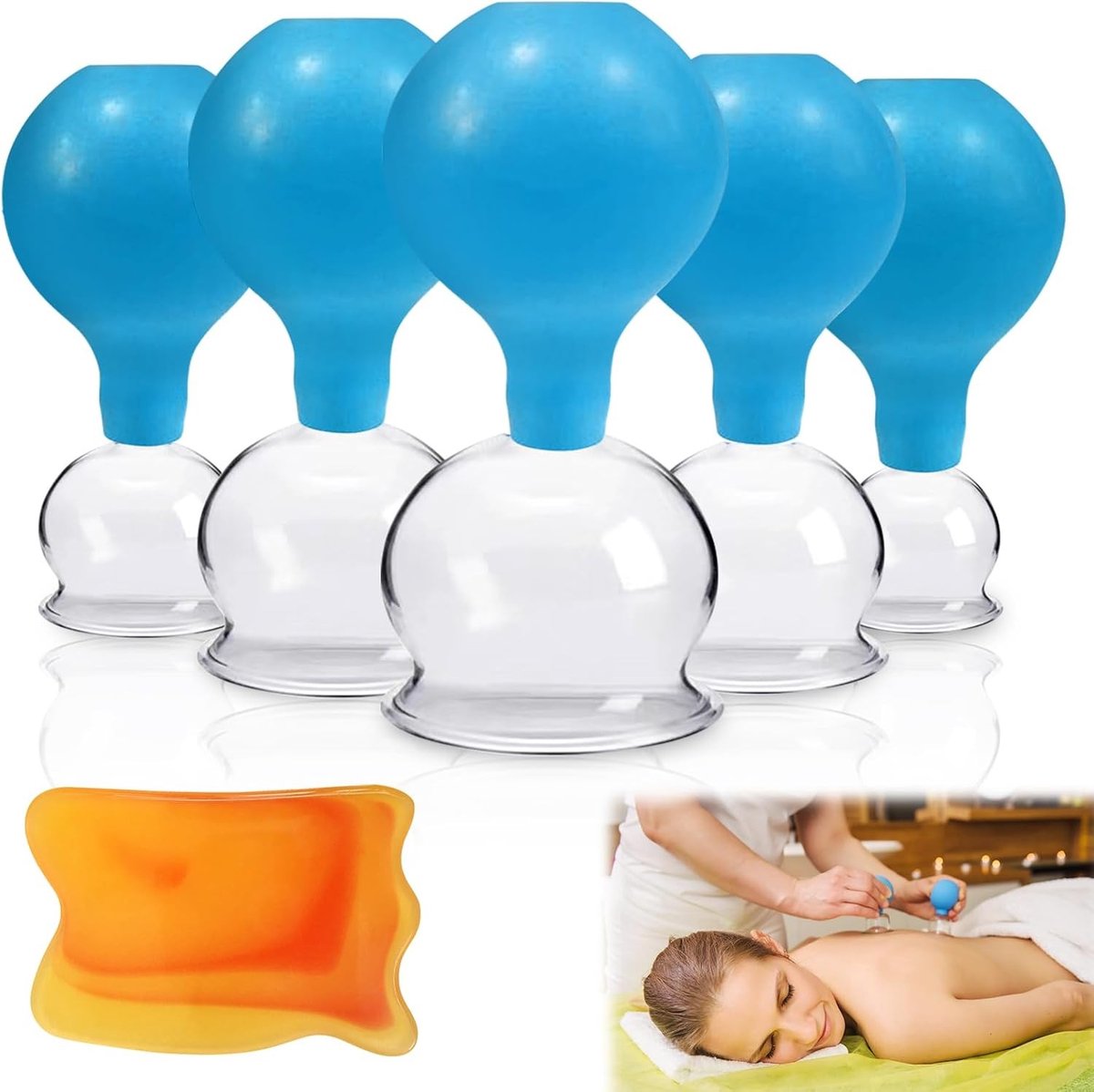 5-delige set cupping glazen met zuigballen - Vacuüm massage set voor gezicht en lichaam met siliconen bord