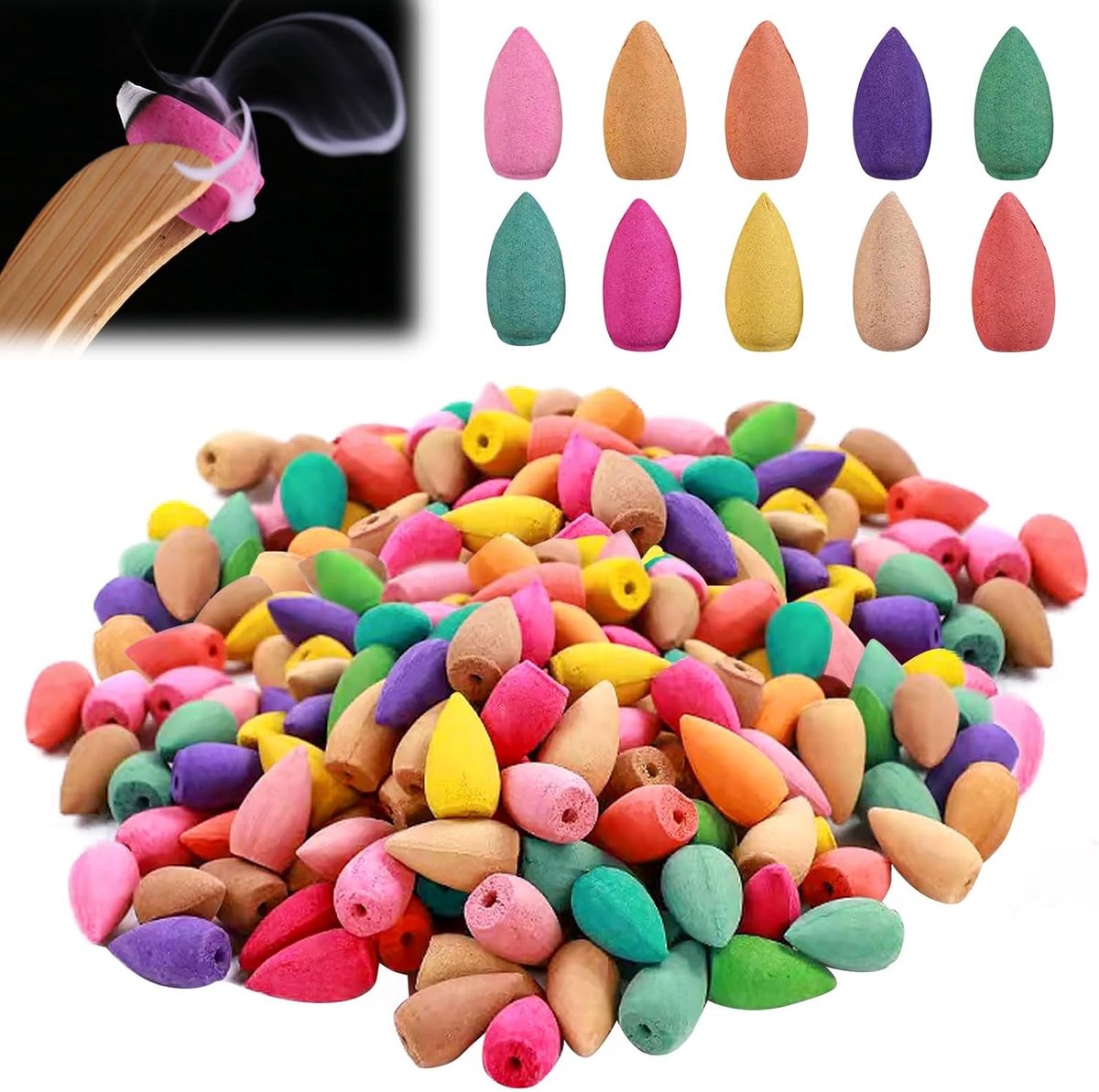 Natuurlijke Aromatische Wierook Cones voor Meditatie, Aromatherapie en Roken - 400 Stuks in 9 Verschillende Geuren