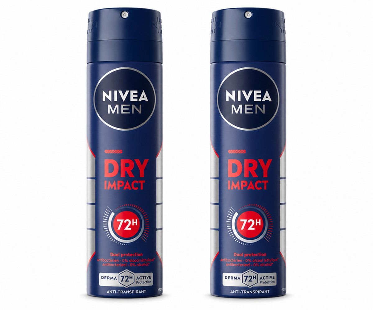 2 x NIVEA MEN - Deodorant Spray - Dry Impact - 150 ml - Bulkverpakking - 2 stuks