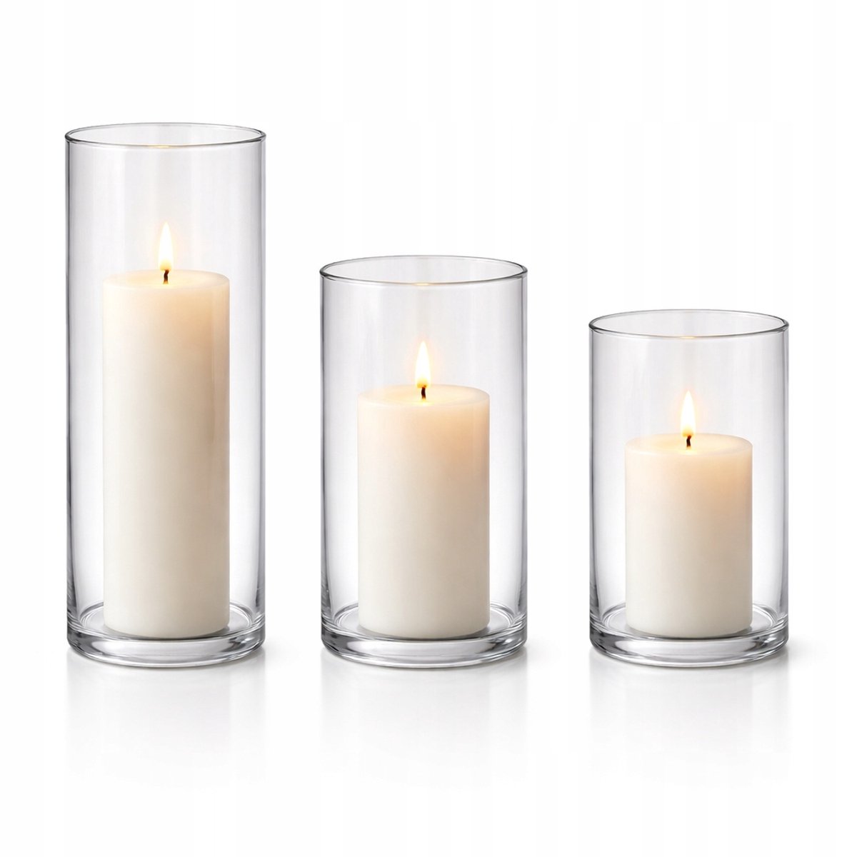 Set van 3 glazen vazen, transparant, 29-20-15 cm, kaarsenhouder