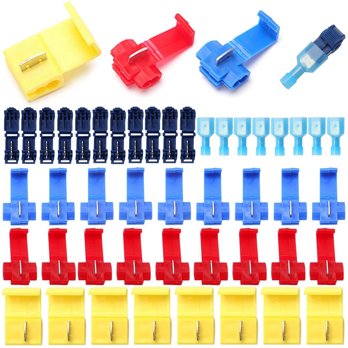 70 Stuks Snelle Verbinding Elektrische Draadconnectoren, T-Tap en Takconnectoren, Geïsoleerde Zelfstripper Crimpconnector Set (Rood/Blauw/Geel/Donkergroen)