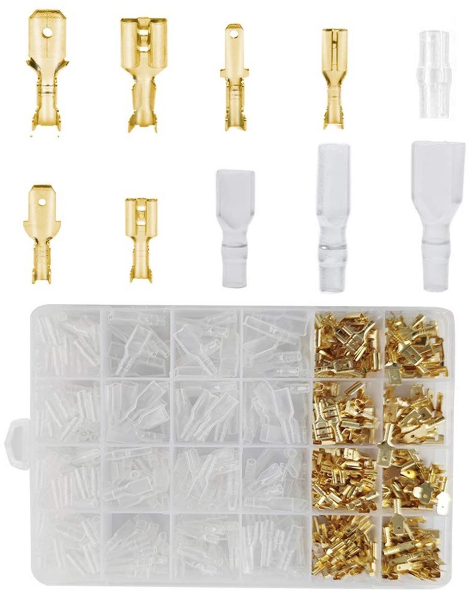 600 Stuks Mannen en Vrouwen Draad Spade Connectoren, Elektrische Crimp Terminals met 300 Stuks Isolatiebuizen voor Snelle Verbindingen (2.8mm, 4.8mm, 6.3mm)
