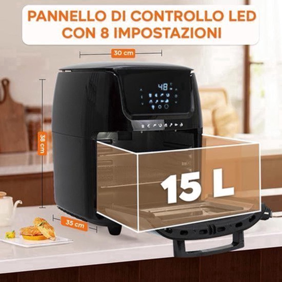 Airfryer – Heteluchtfriteuse – Airfry Oven – Digitale Friteuse – 15L Capaciteit – 1800 Watt – 8 Kookprogramma’s – Touchscreen Display