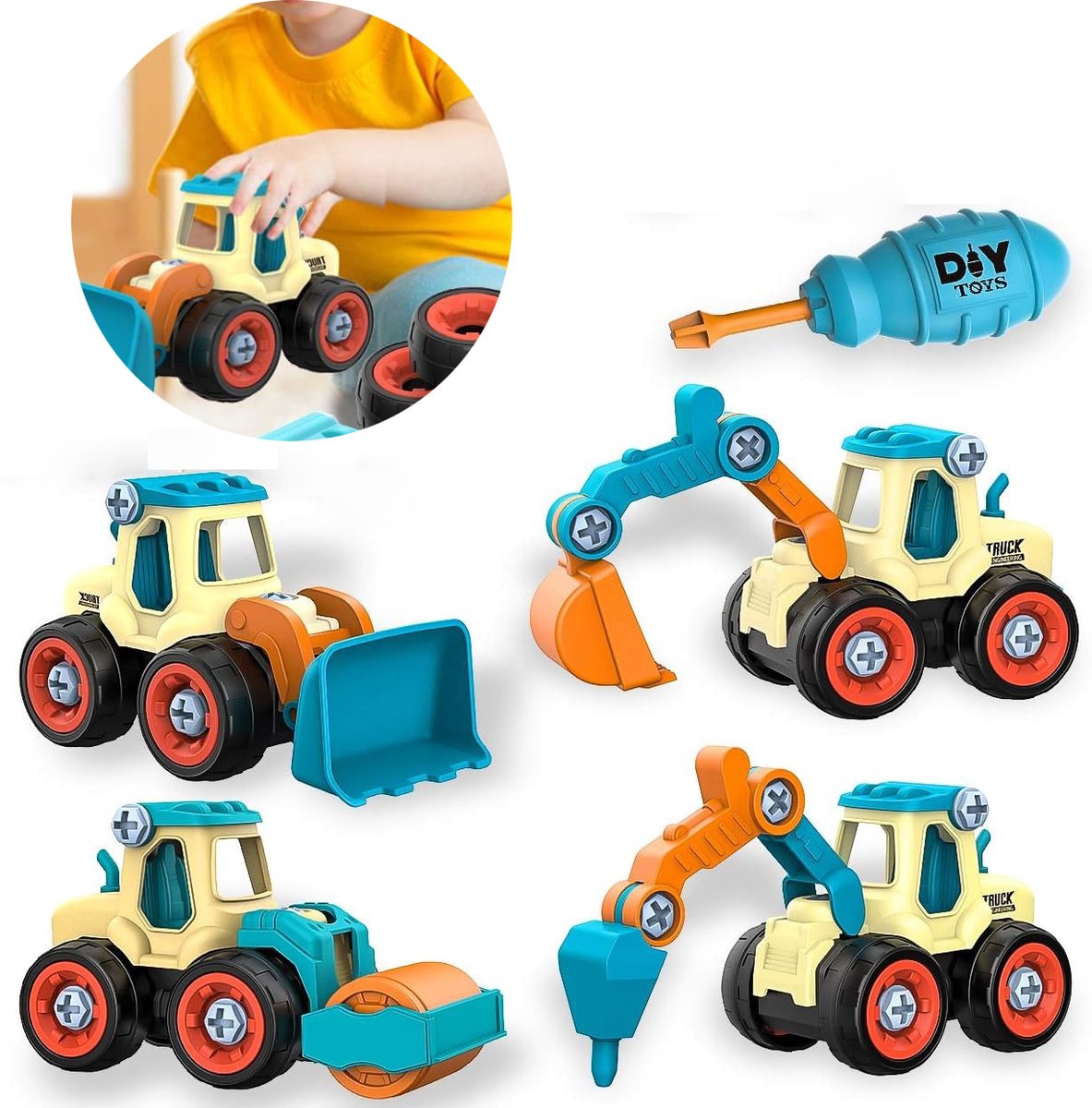 Speelgoed Auto Set 4 Stuks Candy Kleuren Met Schroevendraaier - Cadeau Verpakking Engelse Versie