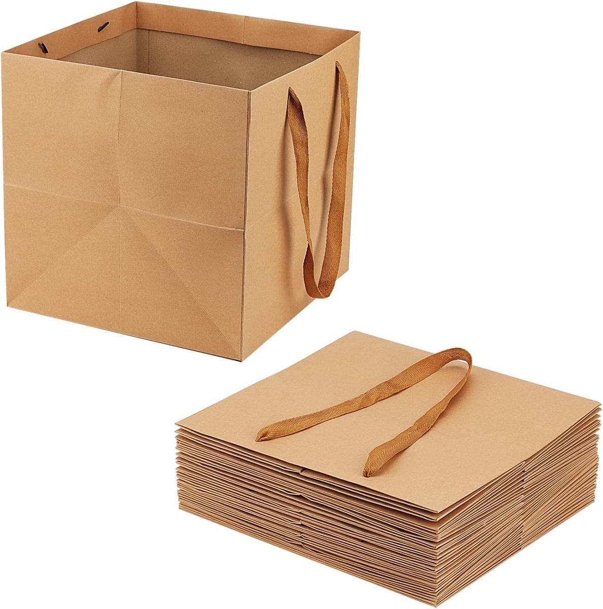15-delige grote bruine papieren cadeauzakken met handvatten, kraft papier, ideaal voor feestjes, verpakking en winkelen