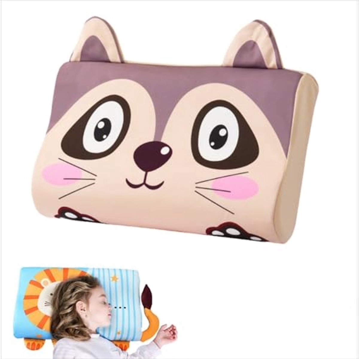 Casalora® Neck Support Pillow, Kids Cervical Cushion, Cartoon Cushion, Orthopedic Children Pillow with Cooling Ice Silk Material and Lightweight Design for Better Sleep, 15.75x9.84x2.76 Inches - Bear