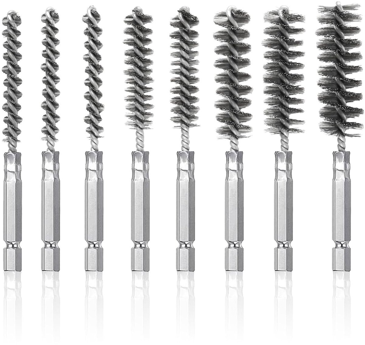 Set van 8 RVS Draadborstels voor Reinigen, Polijsten en Schrobben met 1/4" Hex Shank voor Boormachines