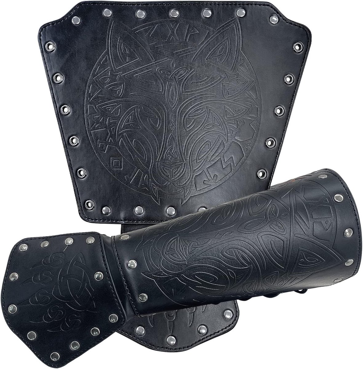 Lederen Armbeschermers met Wolfskop, Middeleeuwse Boogschieten Beschermers voor Cosplay en Halloween Kostuums