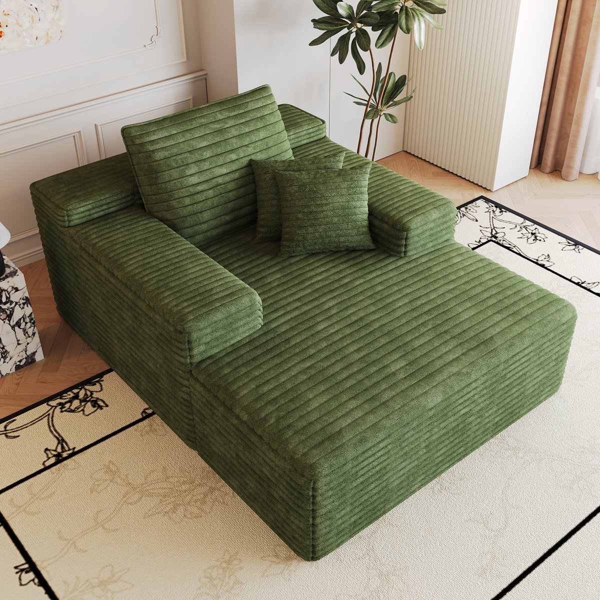 Wishdor Zitbank - Zacht zitcomfort - Corduroy en koudschuim - Zonder montage - Voor woonkamer slaapkamer appartement - Groen - 159 x 115 x 60 cm