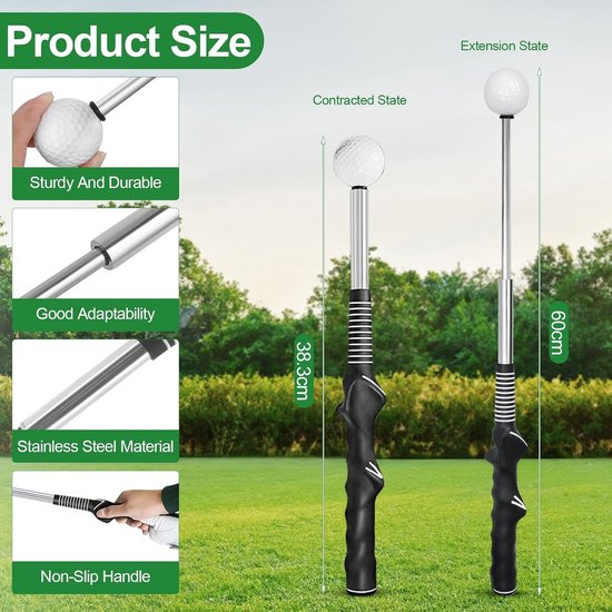 Intrekbare golftrainingshulp voor het verbeteren van swingtechniek, bal-slaghouding en grip, geschikt voor binnen en buiten gebruik — afbeelding 5