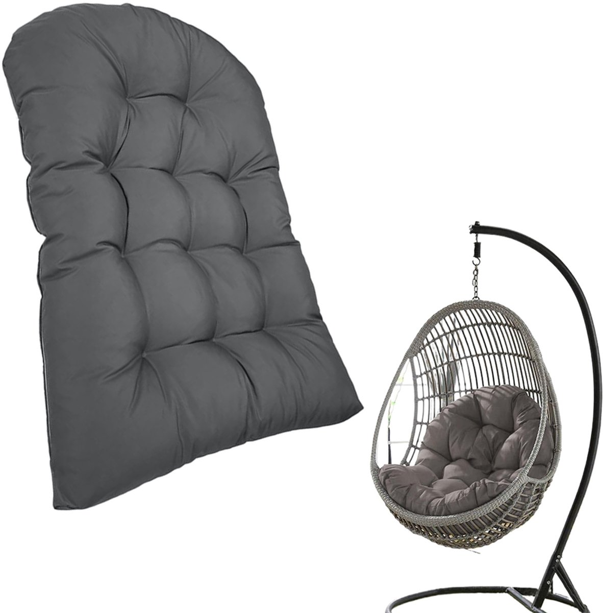 Zitkussen voor hangmand — Zitkussen voor hangmand — Schommelkussen — Kussen voor hangstoel voor buiten — Dik rugkussen — Dik zitkussen — Waterdicht - 120x80cm - Donkergrijs