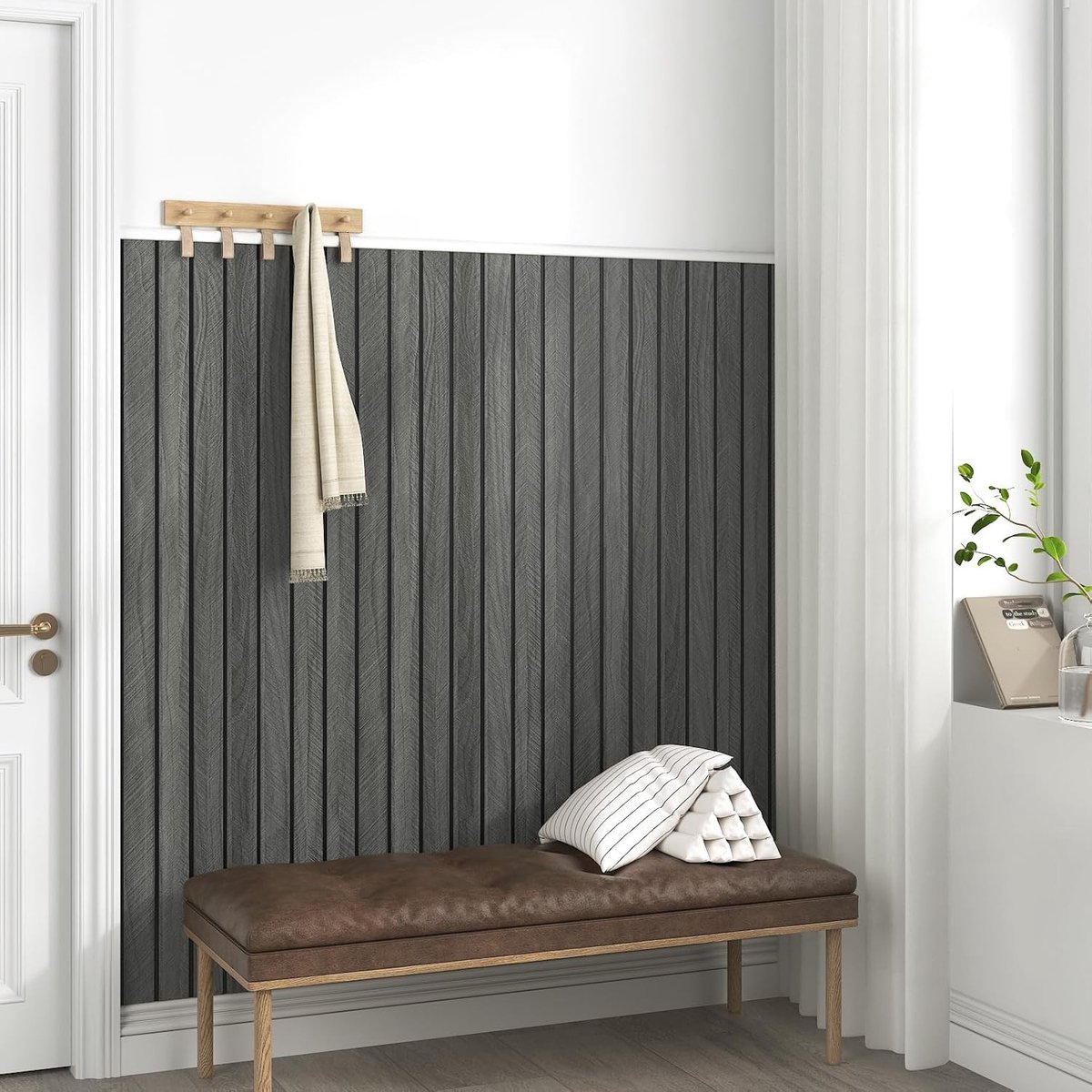 Zelfklevende Wandpanelen in Licht Zwart voor Keuken en Woonkamer - 3D Vinyl Wandbekleding met Houtlook, Vintage Muurdecoratie 30cm x 30cm