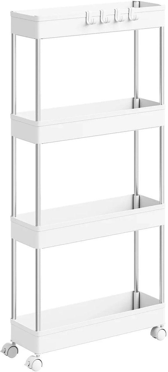 Klarven® Opbergwagen met wielen Wit 5 etages 12,5cm - Compact en verplaatsbaar