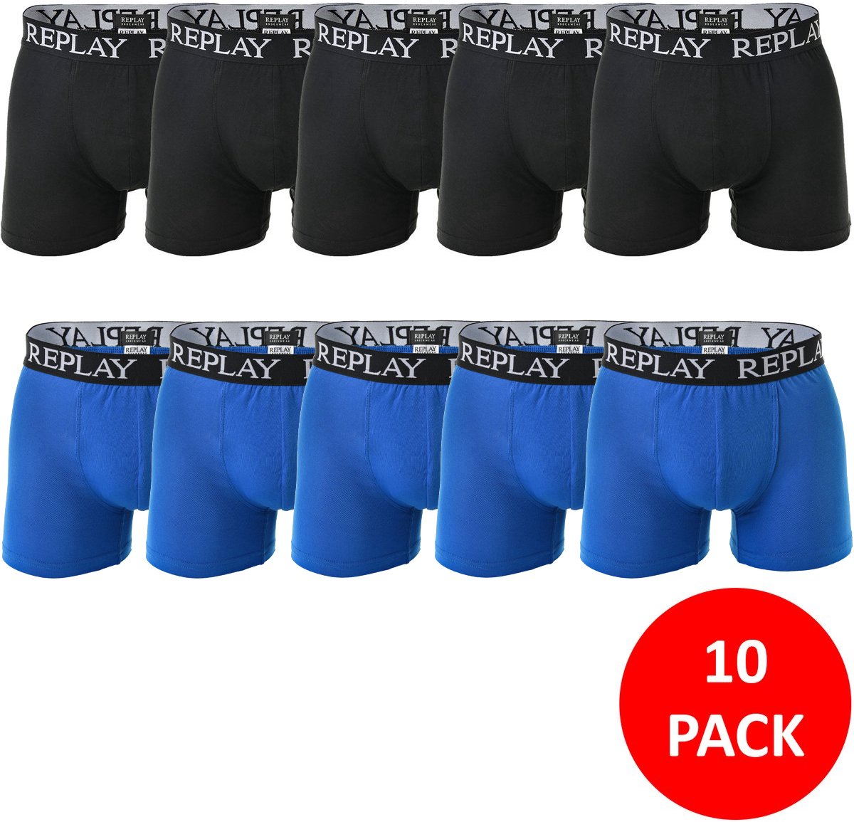 Replay - Boxershort Heren - 10 Stuks - Maat M - Zwart/Blauw - Onderbroeken Heren